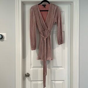 Pink metallic wrap dress